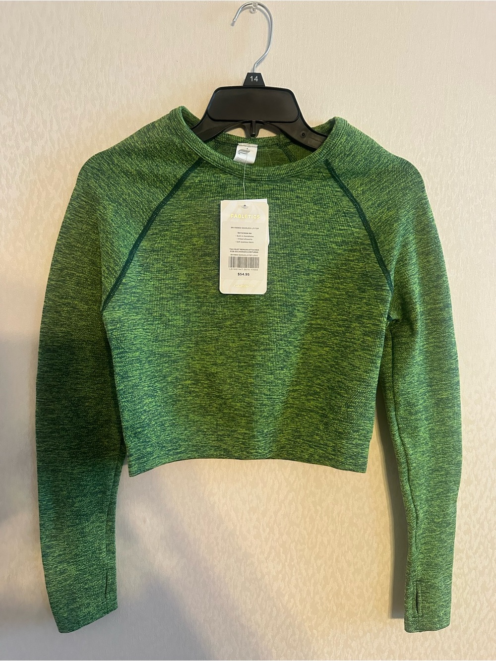 Fabletics Green Cropped Long-Sleeve Seamless Top